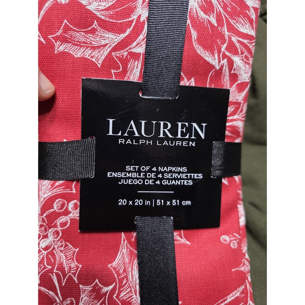 Lauren Ralph Lauren Christmas Napkins Set 4 Red Holly 20x20 Cotton NWT